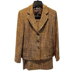 Classic Tweed Skirt Suit - Brown Mix